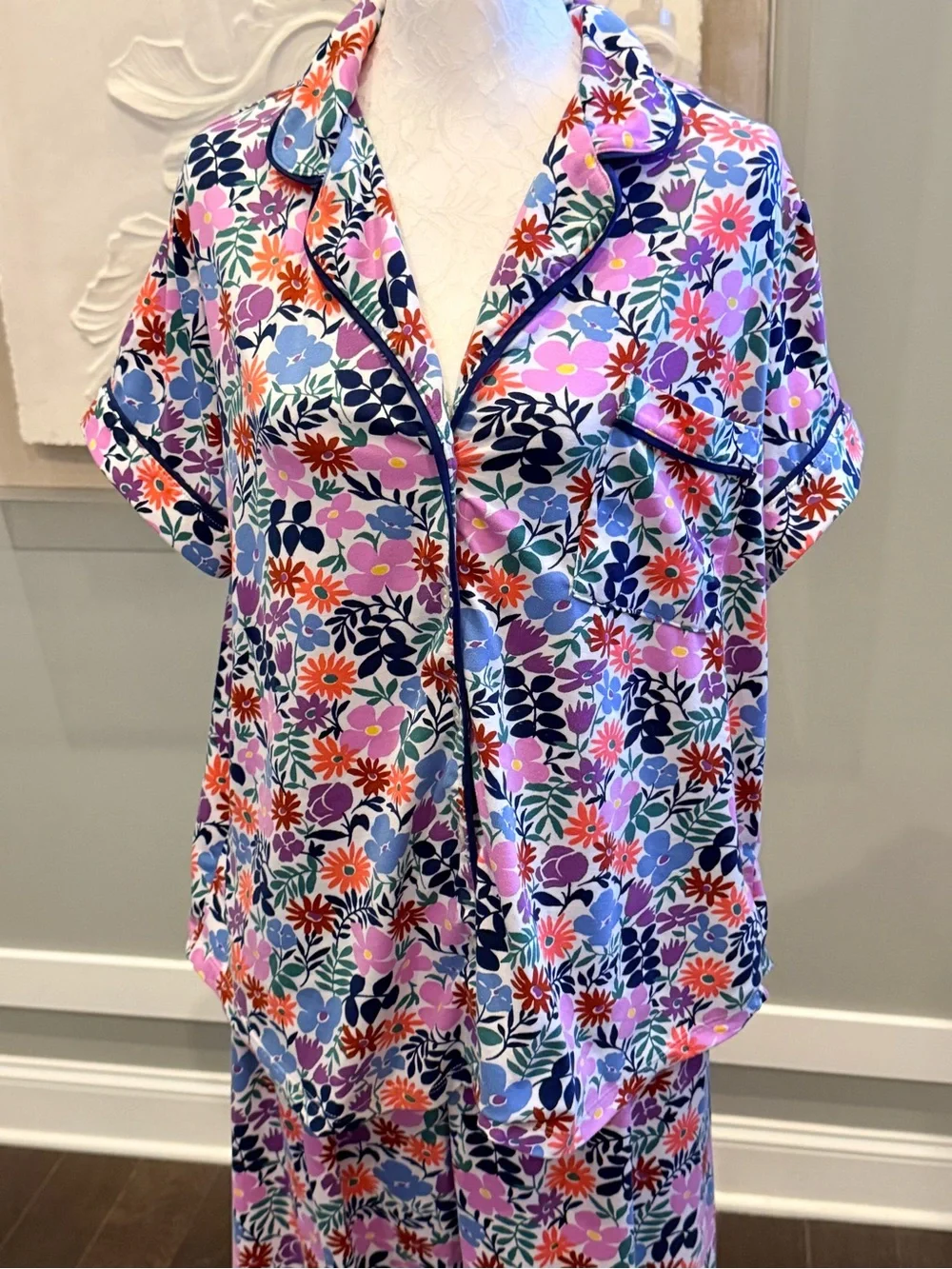 Kate Spade NY Floral Pajama Set XL Short Sleeve Pants Loungewear Two-Piece Match